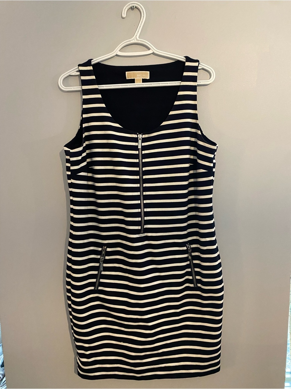 Michael Kors Black and White Stripe Dress with Pockets